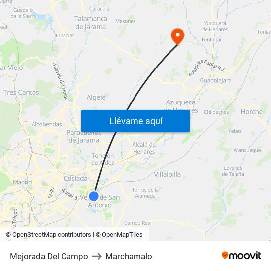 Mejorada Del Campo to Marchamalo map