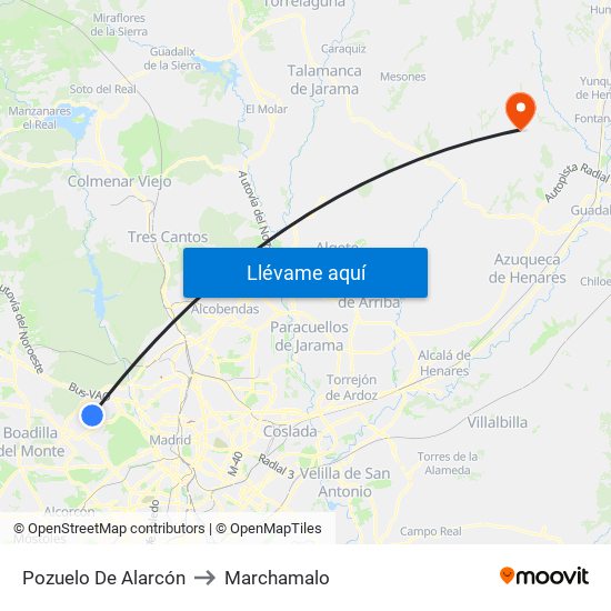 Pozuelo De Alarcón to Marchamalo map