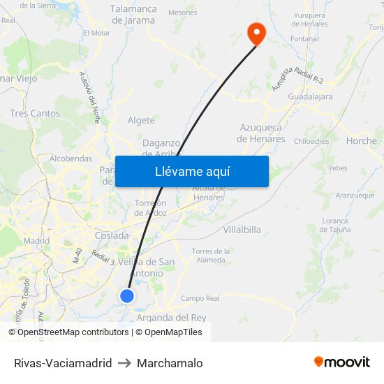 Rivas-Vaciamadrid to Marchamalo map