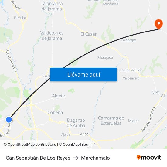 San Sebastián De Los Reyes to Marchamalo map