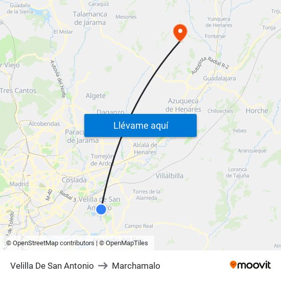 Velilla De San Antonio to Marchamalo map