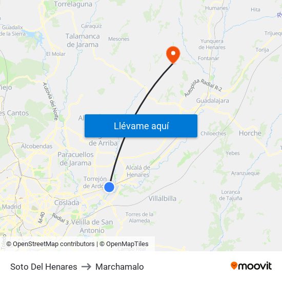 Soto Del Henares to Marchamalo map