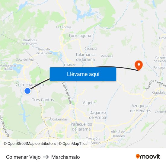 Colmenar Viejo to Marchamalo map