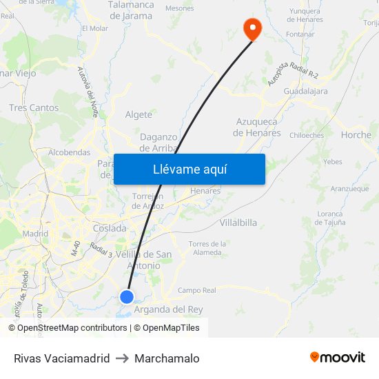 Rivas Vaciamadrid to Marchamalo map