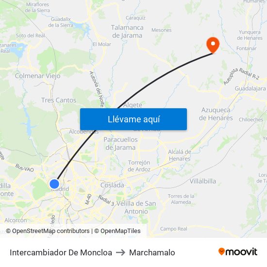 Intercambiador De Moncloa to Marchamalo map
