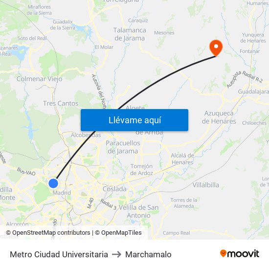 Metro Ciudad Universitaria to Marchamalo map