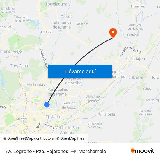 Av. Logroño - Pza. Pajarones to Marchamalo map