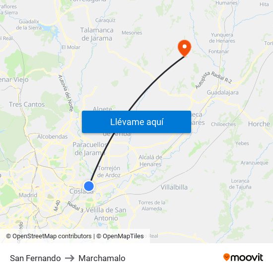 San Fernando to Marchamalo map