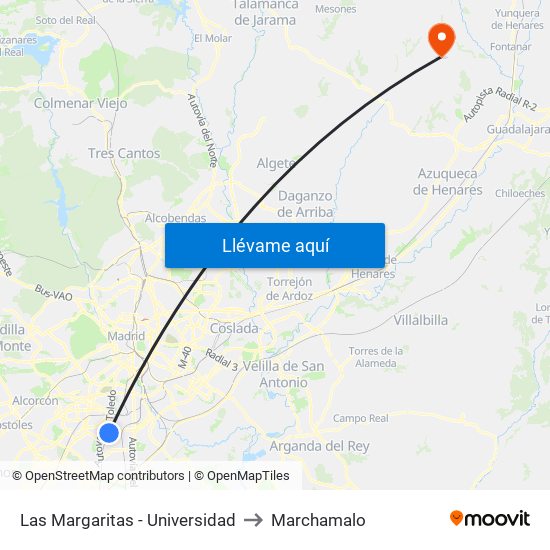 Las Margaritas - Universidad to Marchamalo map