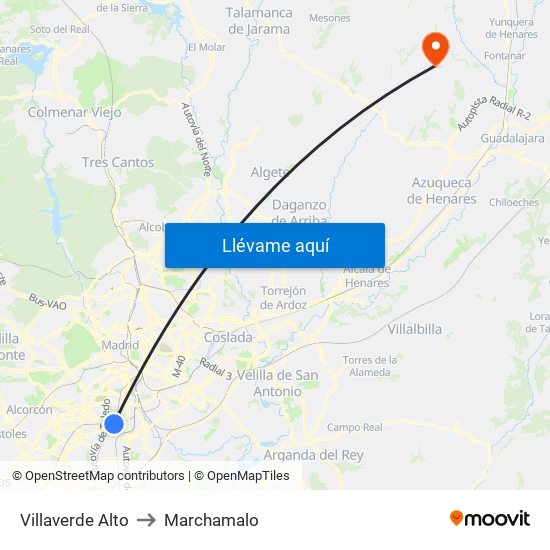 Villaverde Alto to Marchamalo map