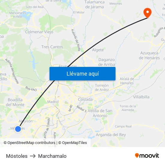 Móstoles to Marchamalo map