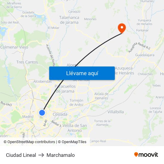 Ciudad Lineal to Marchamalo map