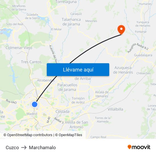 Cuzco to Marchamalo map