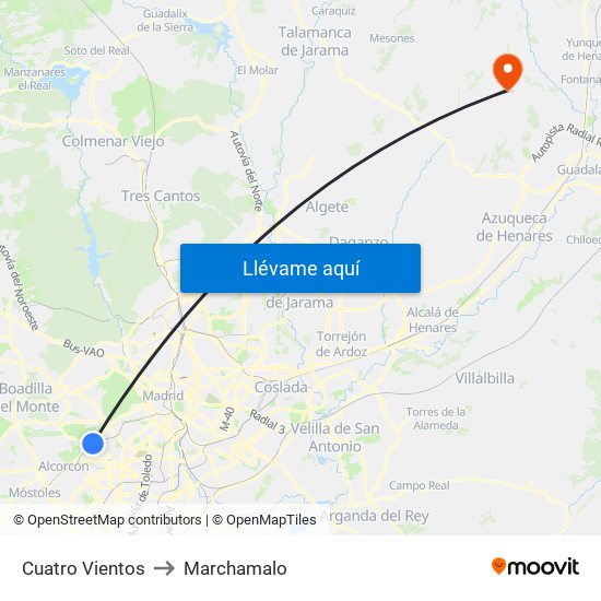 Cuatro Vientos to Marchamalo map