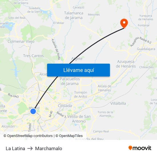 La Latina to Marchamalo map