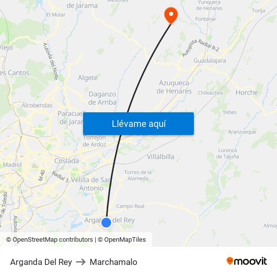 Arganda Del Rey to Marchamalo map