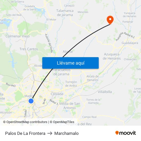 Palos De La Frontera to Marchamalo map