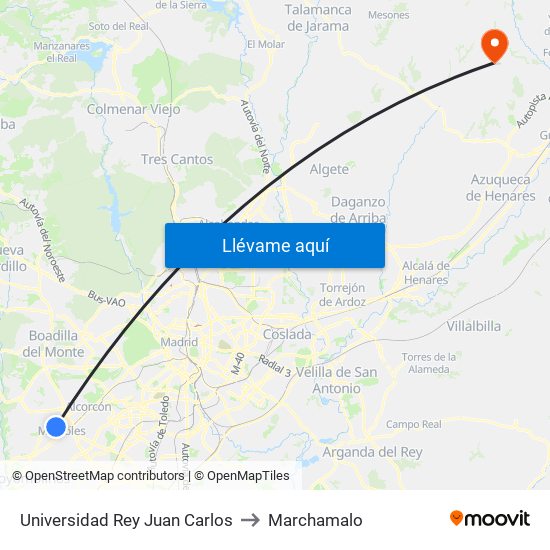 Universidad Rey Juan Carlos to Marchamalo map