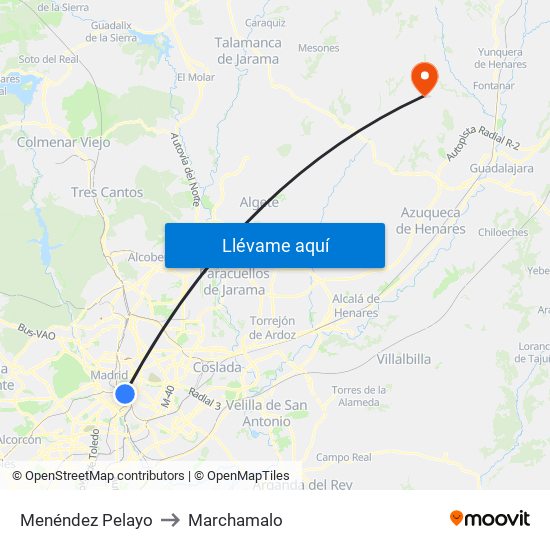 Menéndez Pelayo to Marchamalo map
