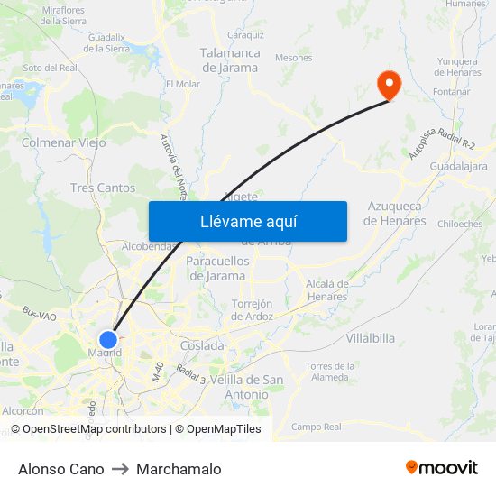Alonso Cano to Marchamalo map