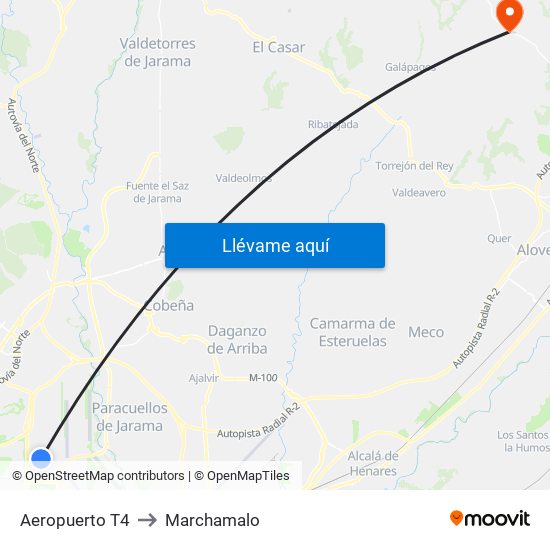 Aeropuerto T4 to Marchamalo map