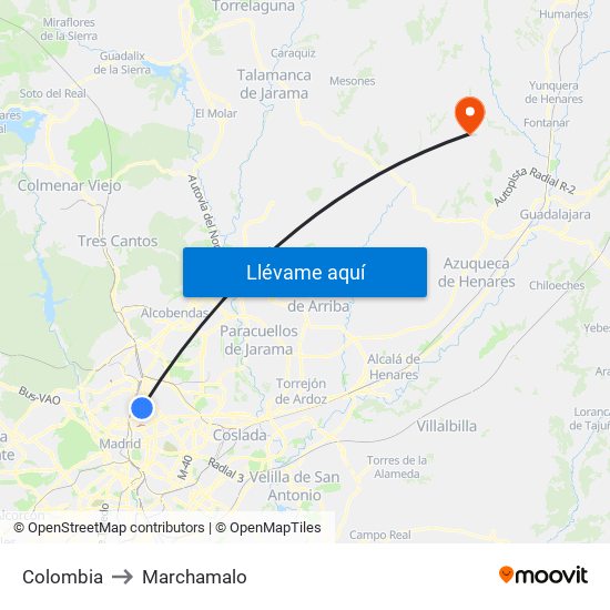 Colombia to Marchamalo map