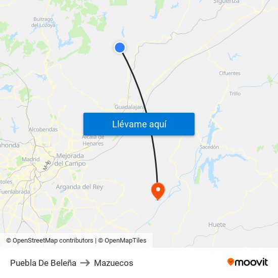 Puebla De Beleña to Mazuecos map