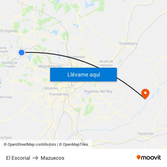 El Escorial to Mazuecos map