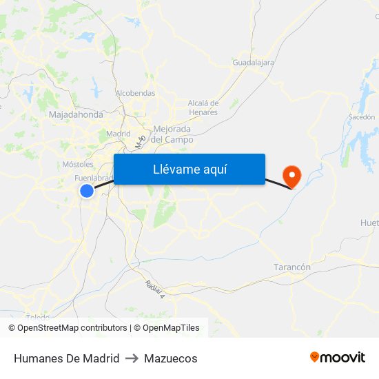 Humanes De Madrid to Mazuecos map