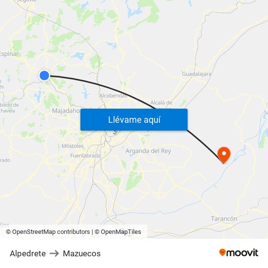 Alpedrete to Mazuecos map
