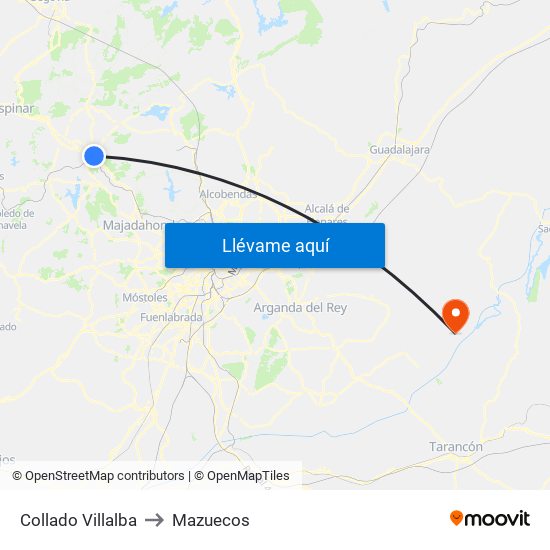 Collado Villalba to Mazuecos map