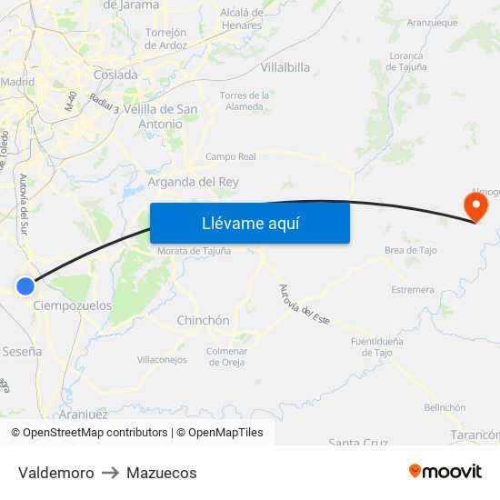 Valdemoro to Mazuecos map