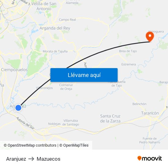 Aranjuez to Mazuecos map