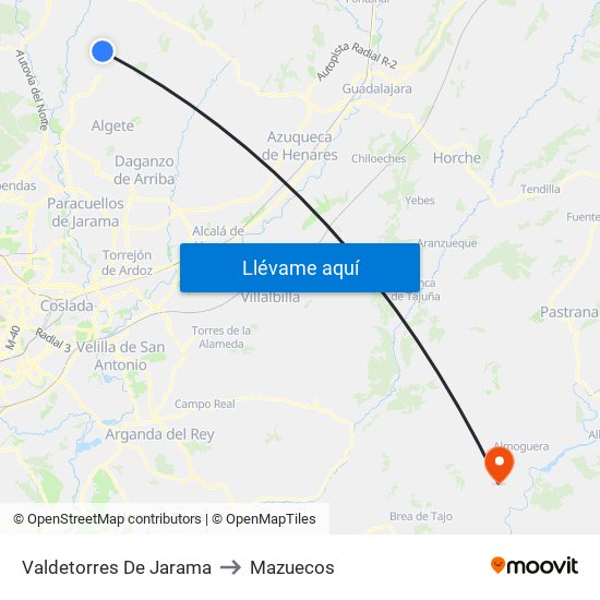 Valdetorres De Jarama to Mazuecos map