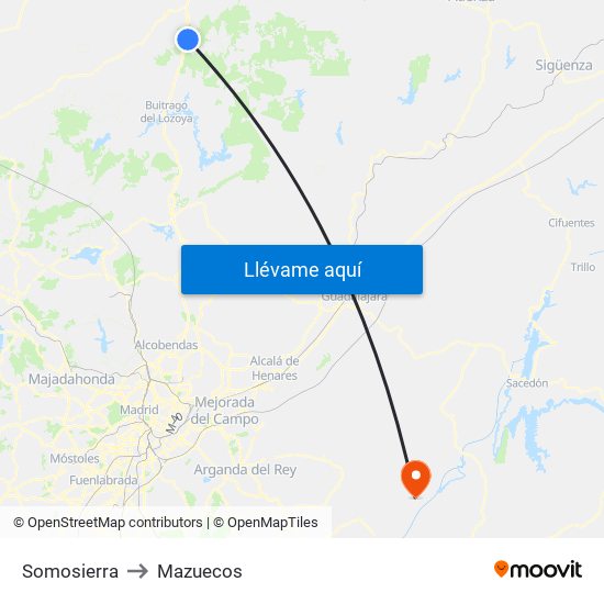 Somosierra to Mazuecos map