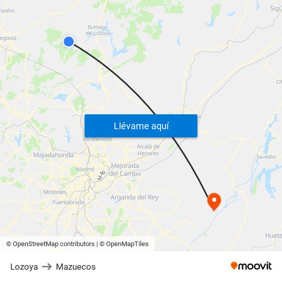 Lozoya to Mazuecos map