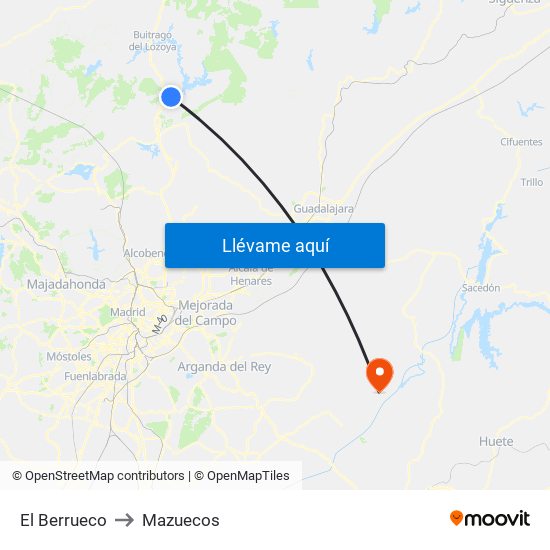 El Berrueco to Mazuecos map