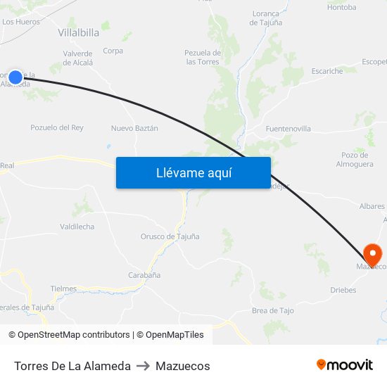 Torres De La Alameda to Mazuecos map