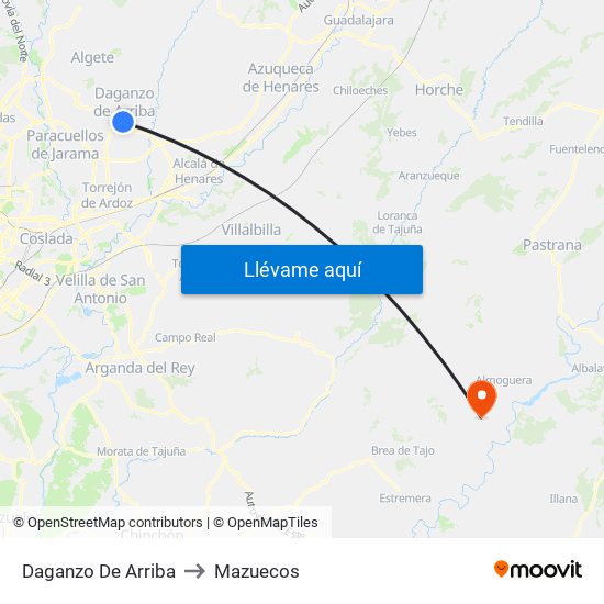 Daganzo De Arriba to Mazuecos map