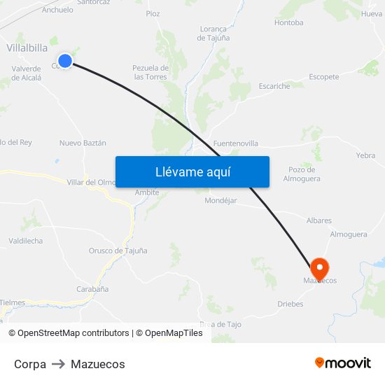 Corpa to Mazuecos map