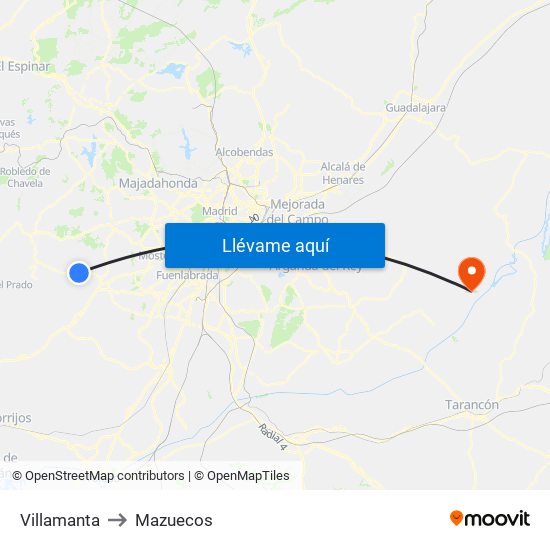 Villamanta to Mazuecos map