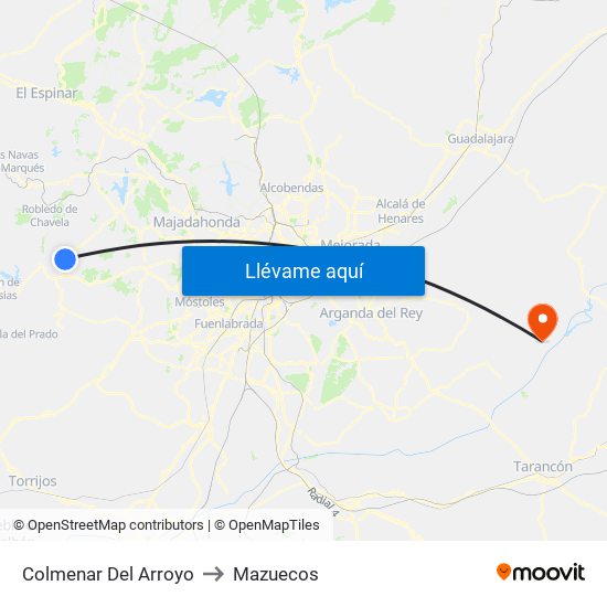 Colmenar Del Arroyo to Mazuecos map