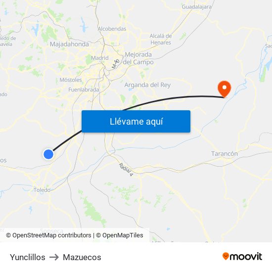 Yunclillos to Mazuecos map