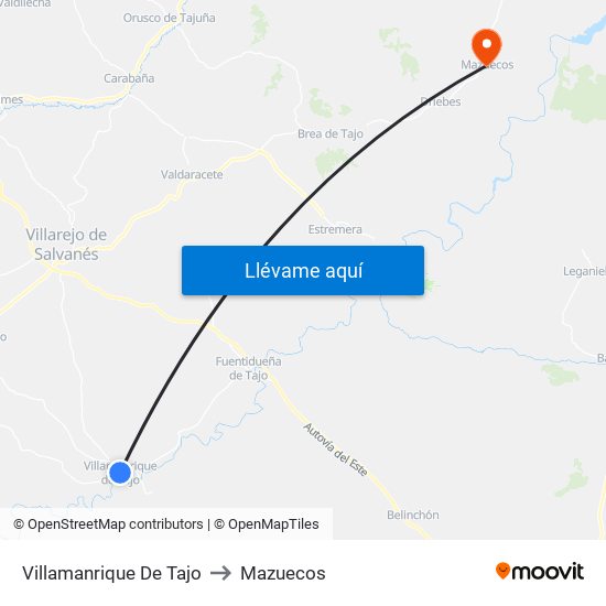 Villamanrique De Tajo to Mazuecos map