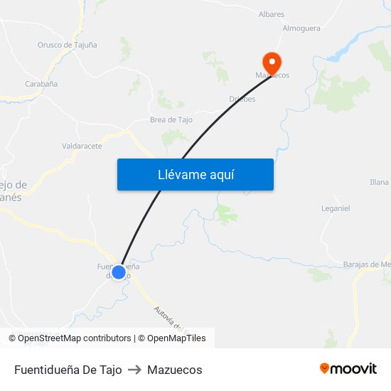 Fuentidueña De Tajo to Mazuecos map
