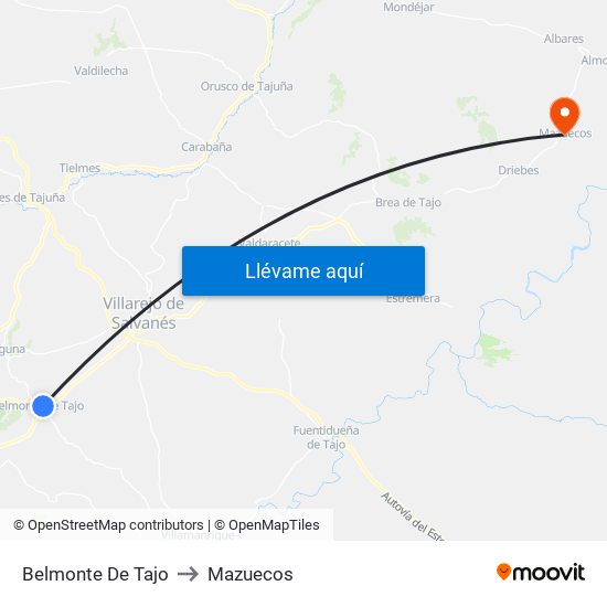 Belmonte De Tajo to Mazuecos map