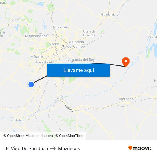 El Viso De San Juan to Mazuecos map