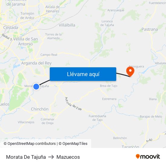 Morata De Tajuña to Mazuecos map