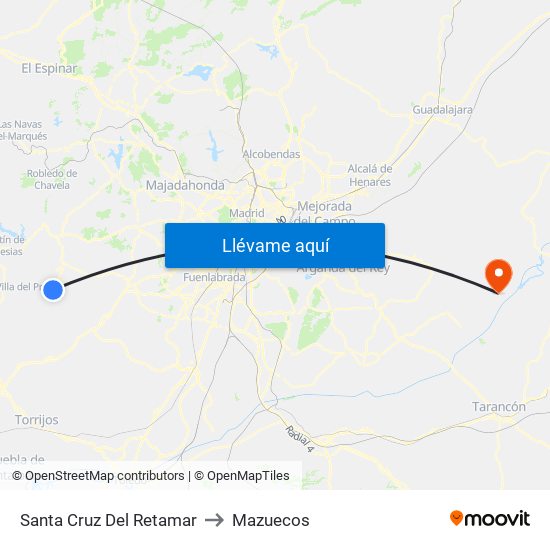Santa Cruz Del Retamar to Mazuecos map