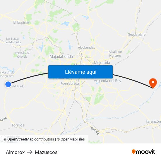 Almorox to Mazuecos map